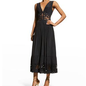 Ramy Brook Barb Embroidered Cut-Out Pleated Midi Dress - MEDIUM